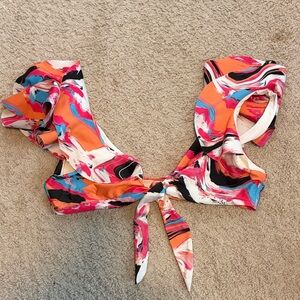 Women’s Ruffled Tie-Front Swim Top in Multicolor